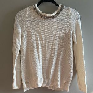 Knit sweater with rhinestone collar